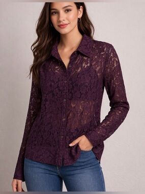 Elegant Lace Button-Up Blouse